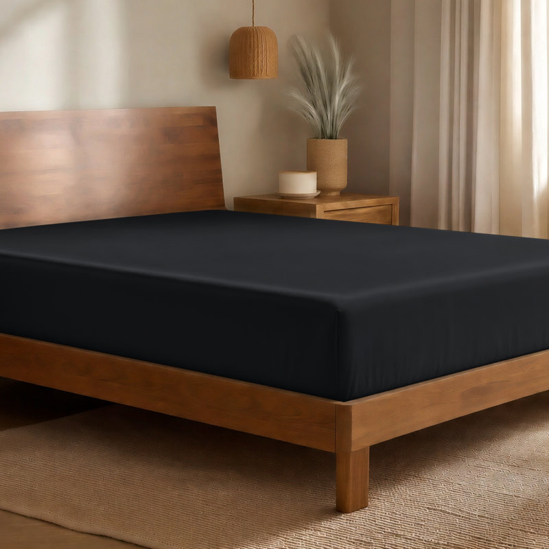 Drap-housse en rayonne de bambou, Drap-housse de taille simple, Noir