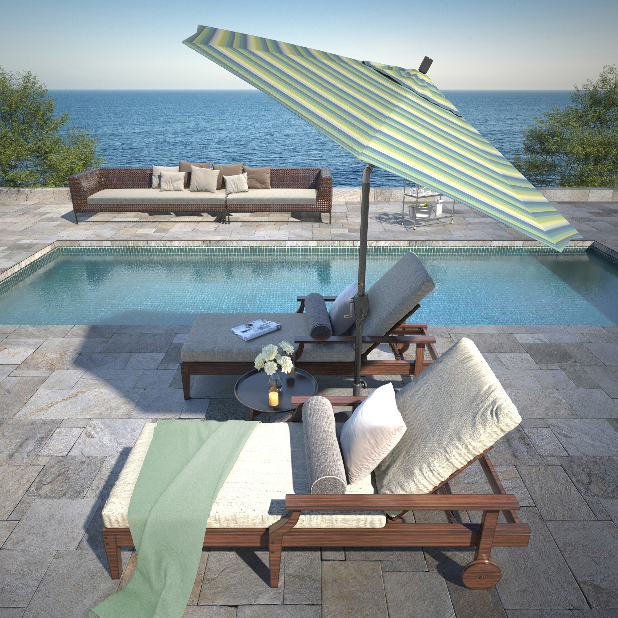 Lexia 90'' Sunbrella® Outdoor Umbrella, Seville Seaside Stripe Sunbrella®