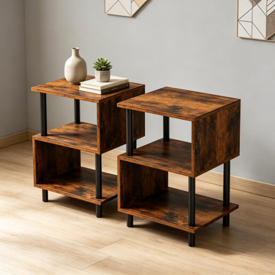 Petite table d'appoint, table de bout et table de chevet avec tablettes en bois à 3 niveaux, structure en métal robuste, capacité de 44 lb par tablette, assemblage facile pour le salon ou la chambre à coucher, paquet de 2