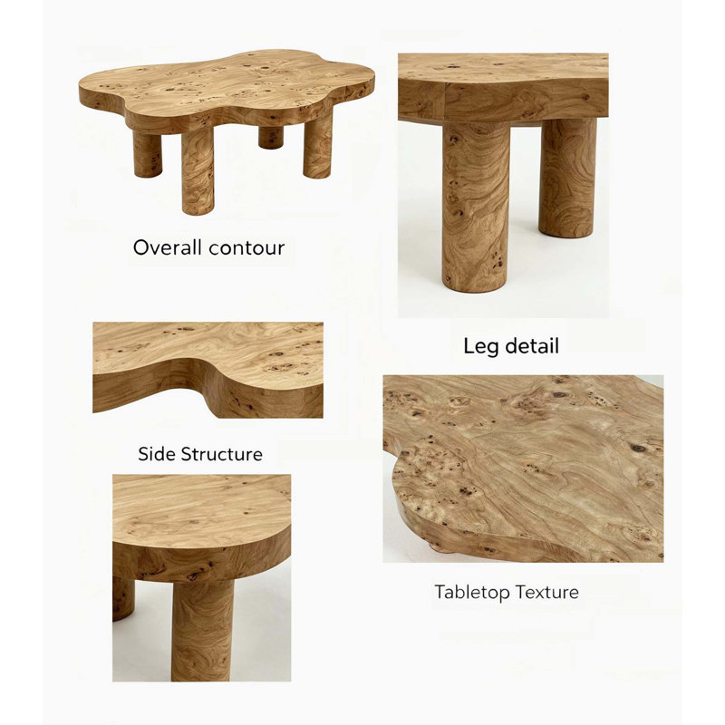 Table basse moderne en forme de nuage, équipée de 4 pieds ronds pour assurer la stabilité structurelle, convenant à la décoration du salon, des appartements et des petits espaces avec un motif de nœuds d'arbre