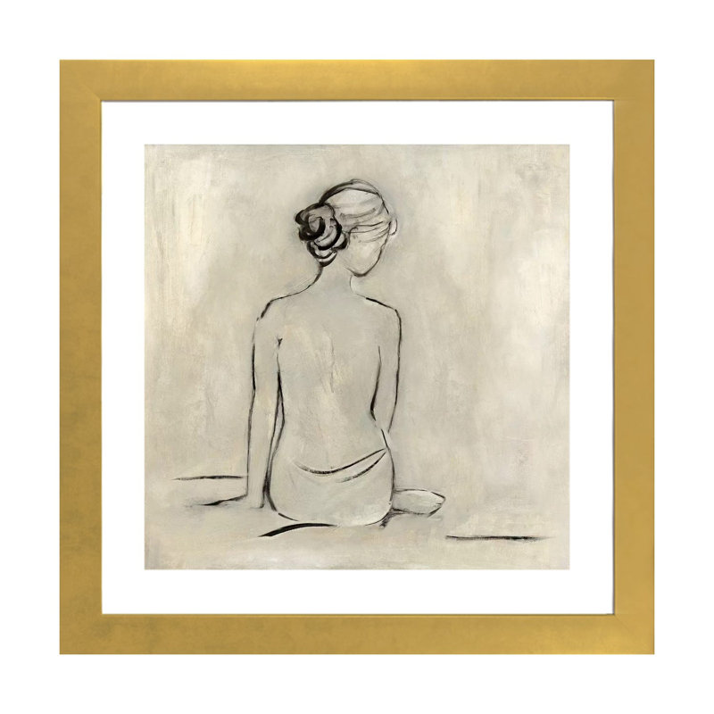 «Bather I» par Sally Swatland - impression d'art graphique, Papier encadré doré, H 16 po x l 16 po x p 1 po, Blanc
