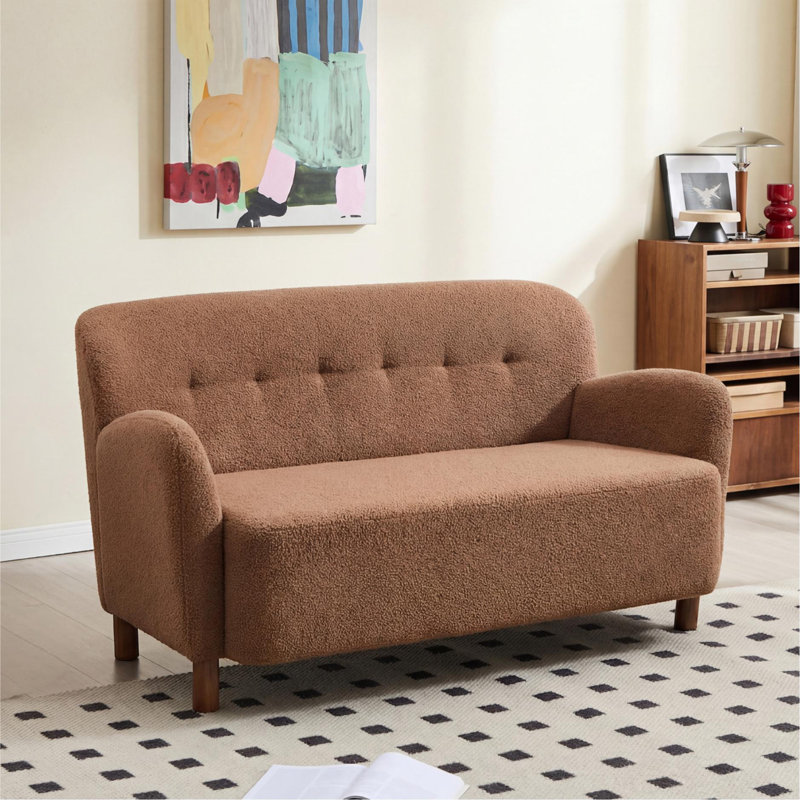 59'' W Modern Upholstery Teddy Sofa Loveseat, Brown