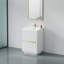 Meuble-lavabo 24 po avec lavabo, blanc brillant. Pré-assemblé. Intérieur en forme de U pour l'organisation. Comptoir en résine de pierre. Meuble-lavabo autoportant en bois, pré-assemblé rapidement. Spacieux