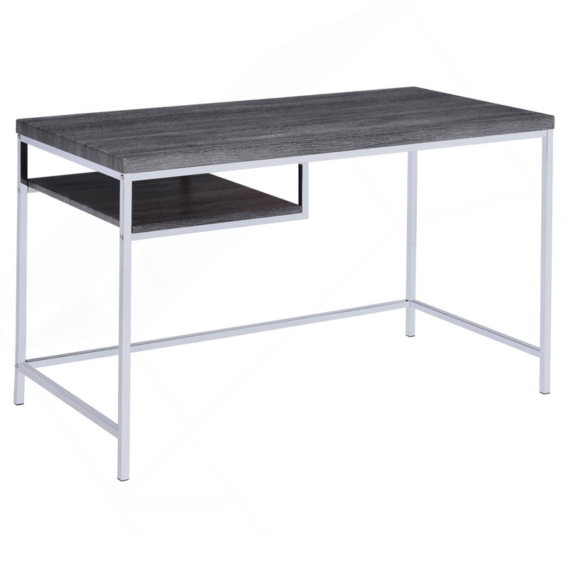 Bureau d'écriture rectangulaire gris et chrome patiné