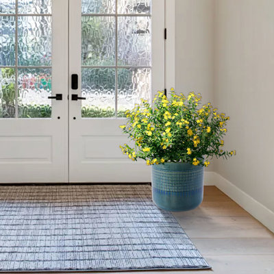 De 3 pots de fleurs en céramique à grille bleue brillante pour les espaces extérieurs et intérieurs
