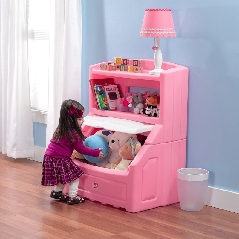 Step2 Lift and Hide Bookcase Toy Box, Pink/White