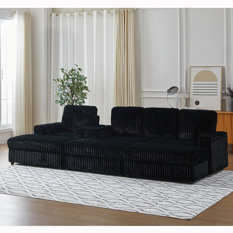 Canapé inclinable simple en velours côtelé avec canapé 3 places, Noir