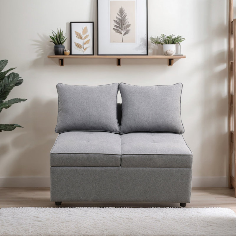 Clevette Convertible Storage Sofa with Adjustable Seat Cushions - Dual Function Single/Double Sofa in Elegant Linen Fabric for Small Spaces