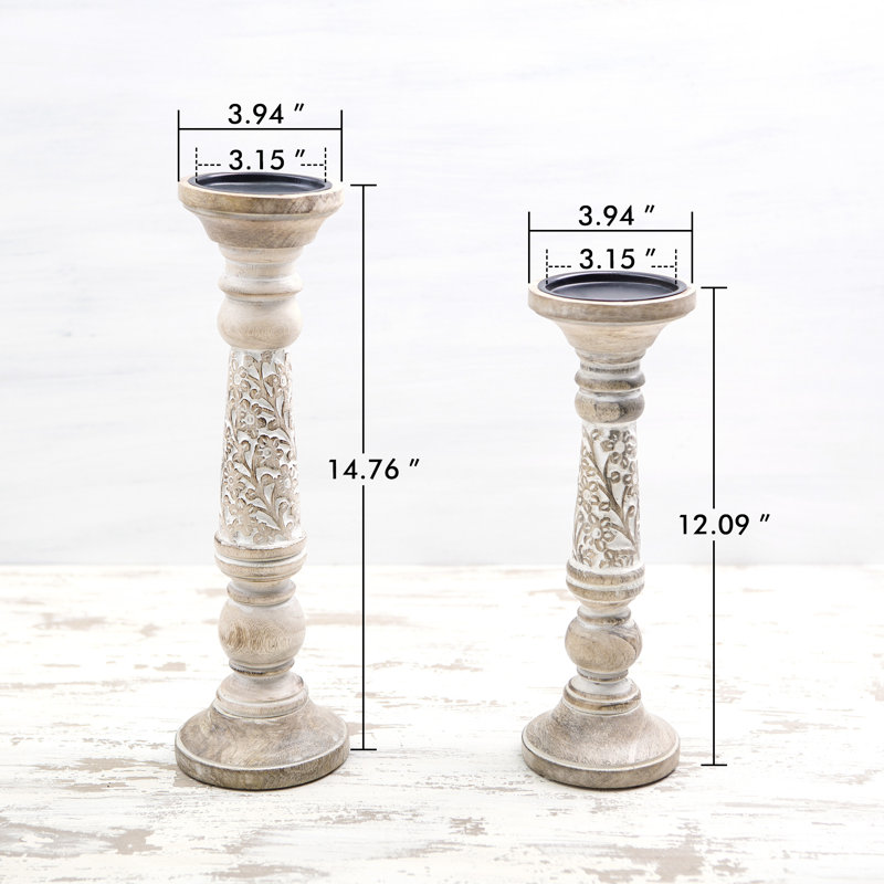14.96'' H Wood Tabletop Candlestick