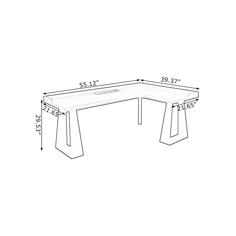Bureau en bois massif noir en forme de L + fer, Retour à droite, H 31,5 po x l 55,12 po x P 39,37 po