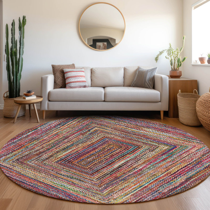 Machine Washable Indoor/Outdoor Xhevrie ACN1725 Paprika Rug, Round 8'