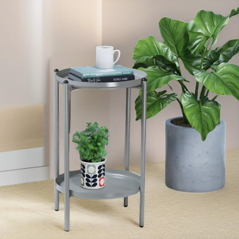 Ozelma 2 Tier Metal End Table Side Sofa Tables Living Room Furniture, Grey