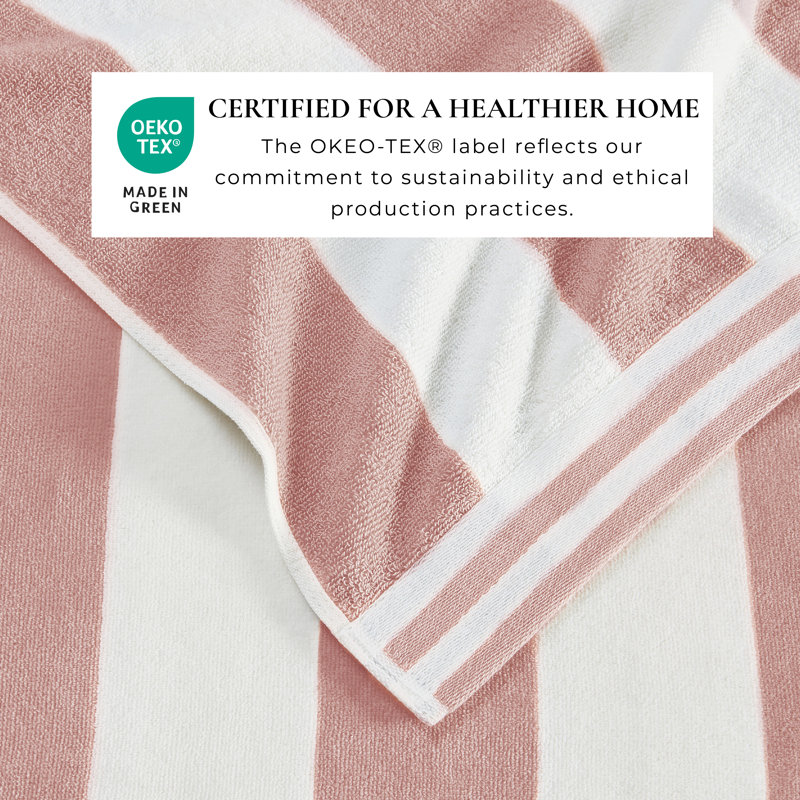  Edgartown 100% Cotton Modern  Stripe Beach Towels, Dusty Rose/White