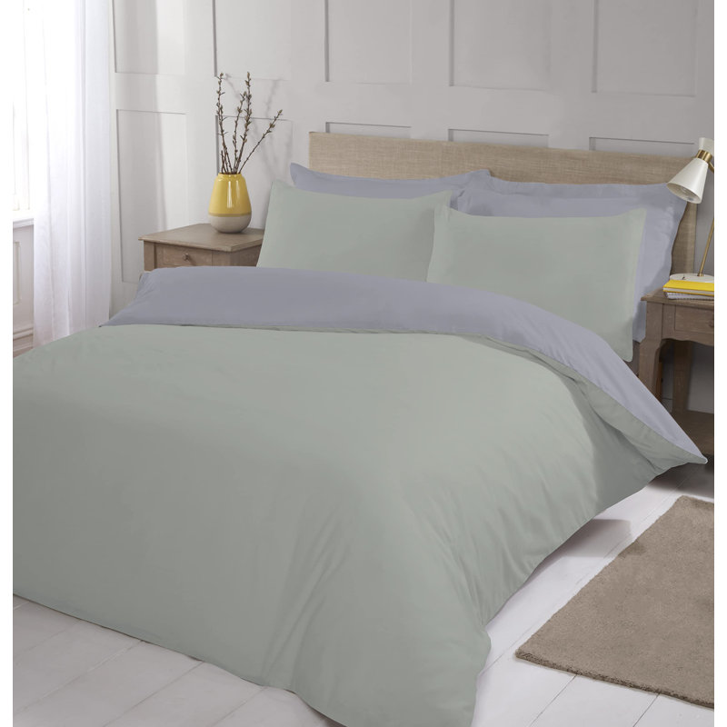 Night Comfort Sage Cool Grey Cotton Rich Duvet Cover Set with Pillowcase, Single - 1 Standard Pillowcase