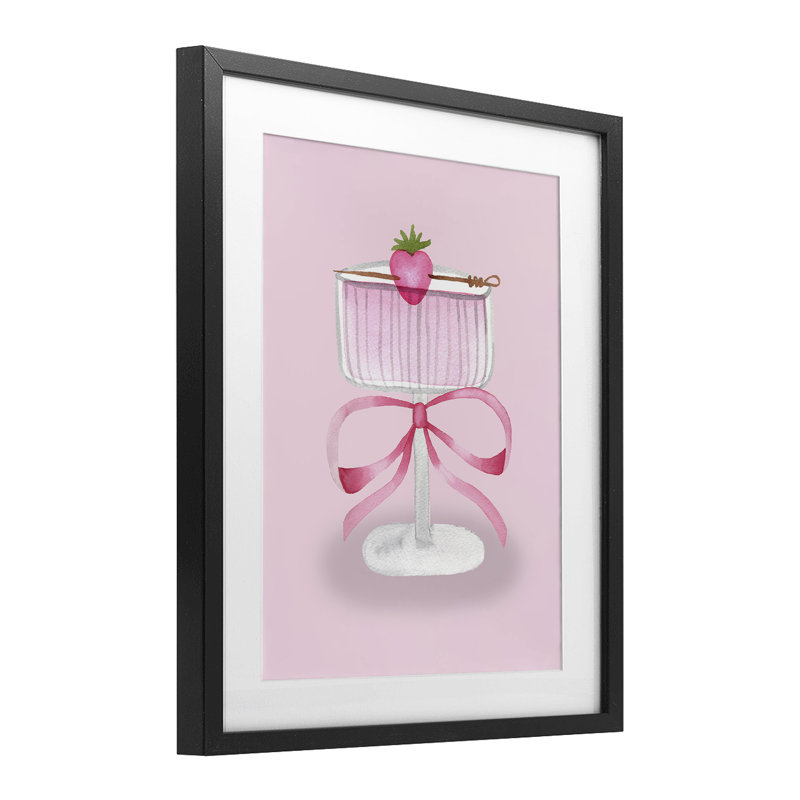 Coquette Strawberry Cocktail, impression sous verre, conception de Nina Jacobs, Cadre noir minuit, H 16 po x l 13 po