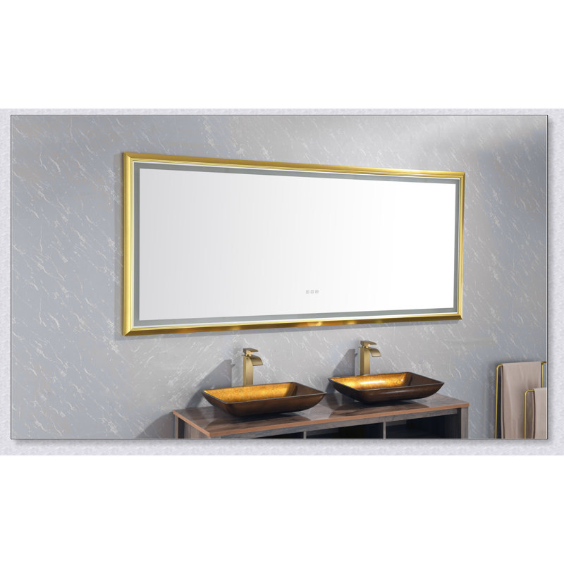 Miroir de salle de bain 84 po x 48 po à DEL avec cadre en aluminium, miroir de meuble-lavabo mural, anti-buée, mémoire, 3 couleurs, réglable en continu