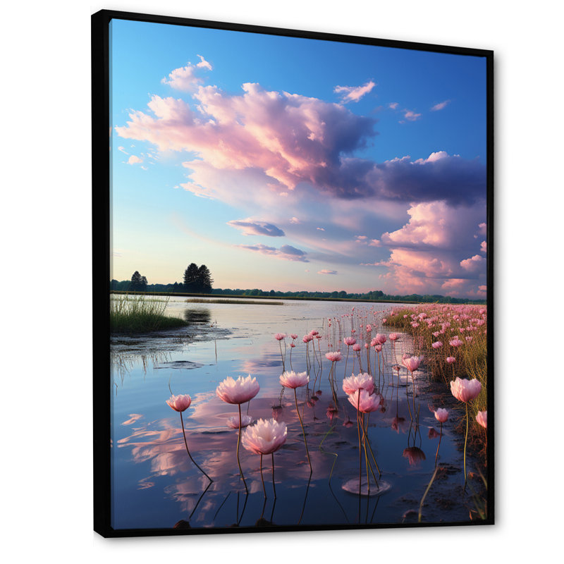 «Pink Blue Sky Celestial Beauty Mute II», impressions sur toile florales, H 40 po x l 30 po x P 1,5 po, Cadre flottant noir