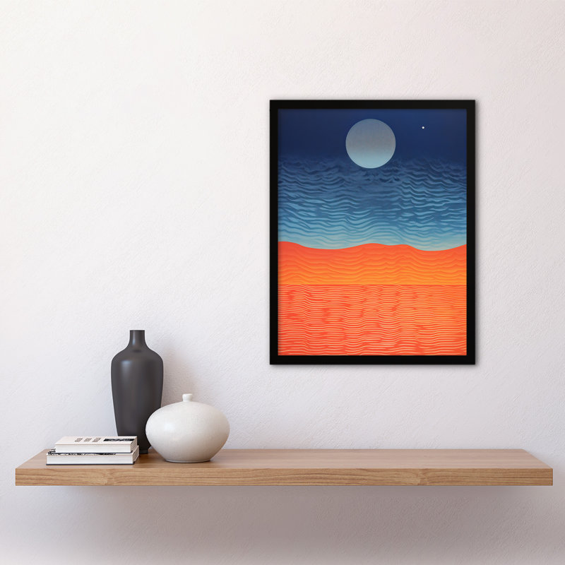 Sahara Moonrise Coral Orange On Blue Serene Landscape - Single Picture Frame Print