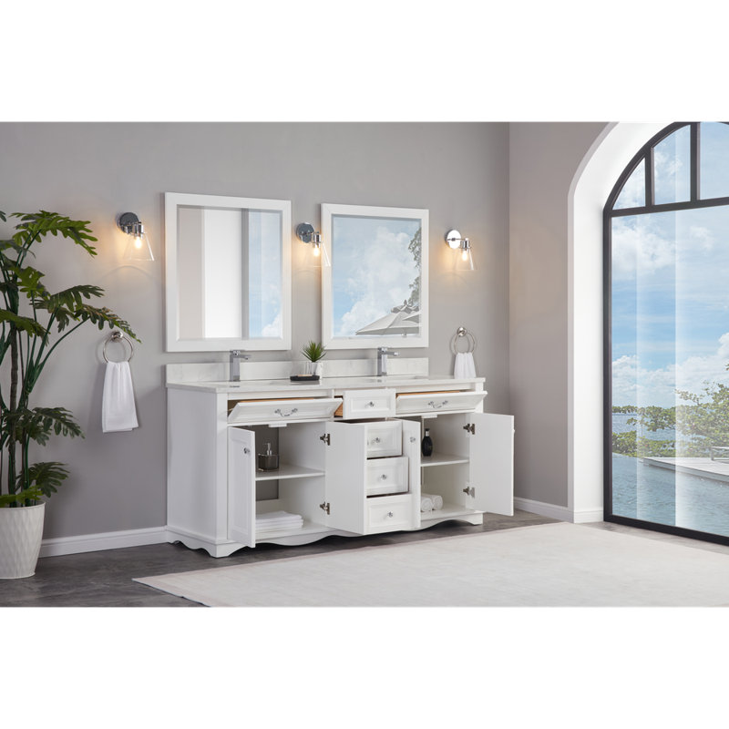 72" Solid Wood Sink Vanity  With 1' Artificial Stone Top, White