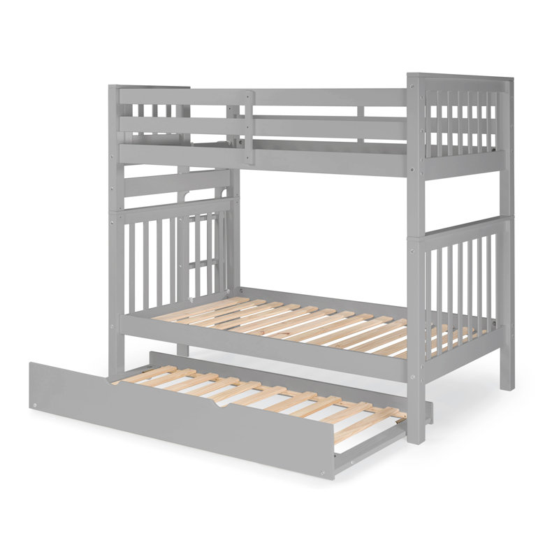 Tena Tall Solid Wood Standard Bunk Beds Twin over Twin with 4 Step Ladder and a Twin Trundle, Gray, Gray