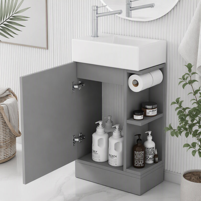 Meuble-lavabo 18,6 po avec lavabo et rangement latéral, Gris