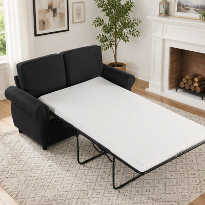 Canapé-lit noir avec causeuse coulissante avec matelas en mousse à mémoire de forme