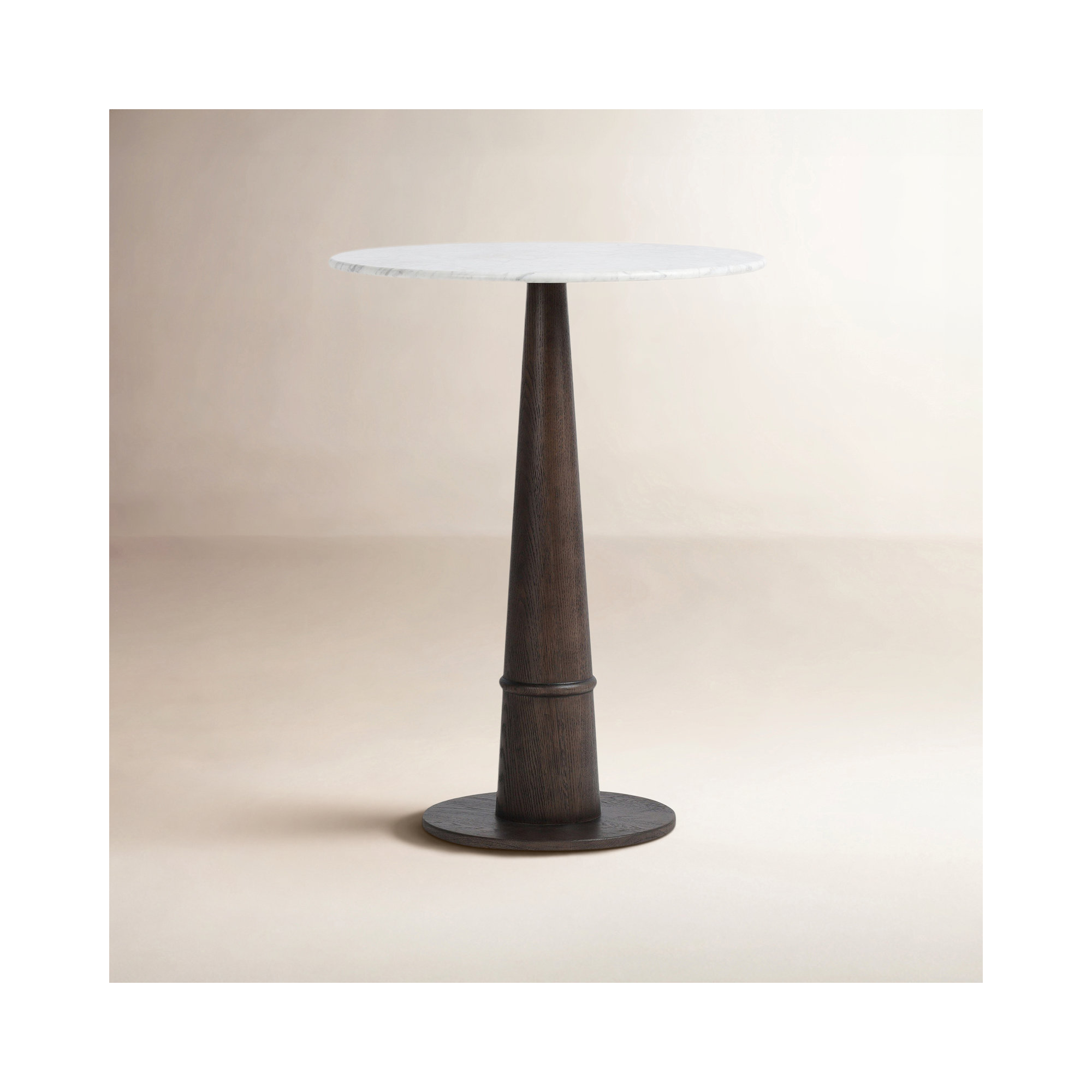 Beverly Round 32.00000'', 42.5" H x 32" L x 32" W, Honed White Marble/Brown Oak