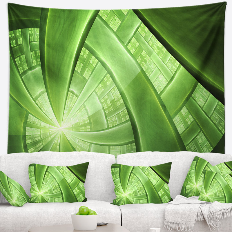 Tapisserie à tiges de plantes exotiques vert abstrait, H 32 po x l 39 po