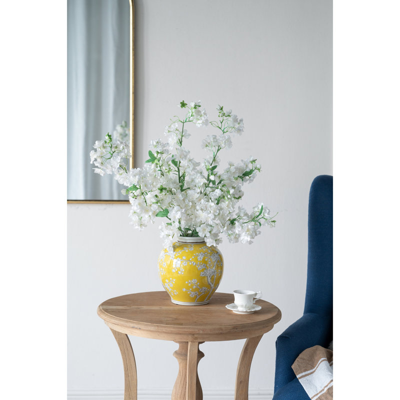 Grand vase incurvé jaune et blanc