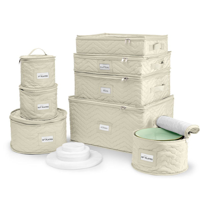 Ensemble de rangement de vaisselle en tissu non tissé avec séparateurs en feutre inclus, Beige