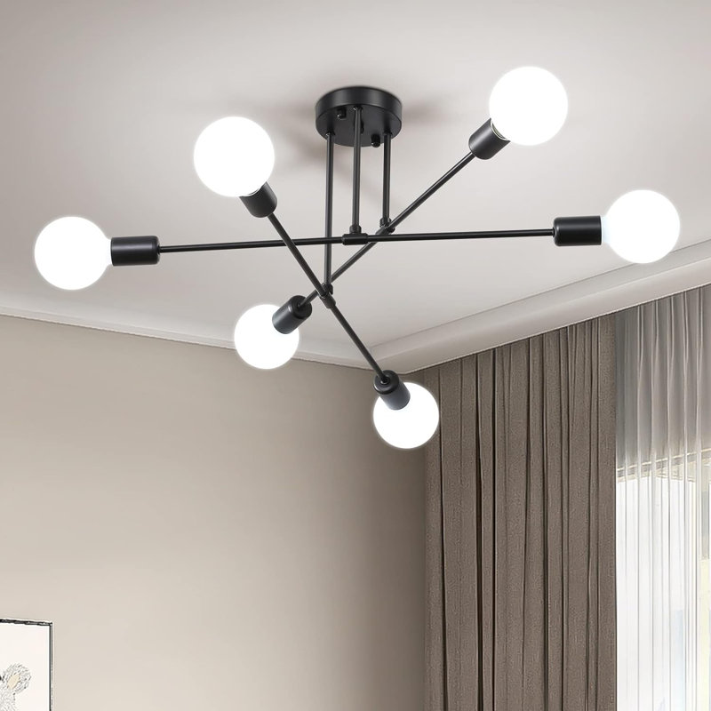 Lustre linéaire moderne Spoutnik à 6 lumières Heingert, Noir mat