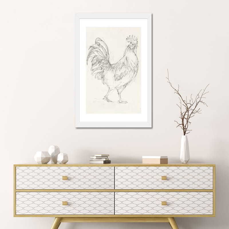 "Rooster sketch I" par Ethan Harper, reproduction d’art, H 24 po x l 16 po x P 1 po, Blanc, Papier encadré blanc