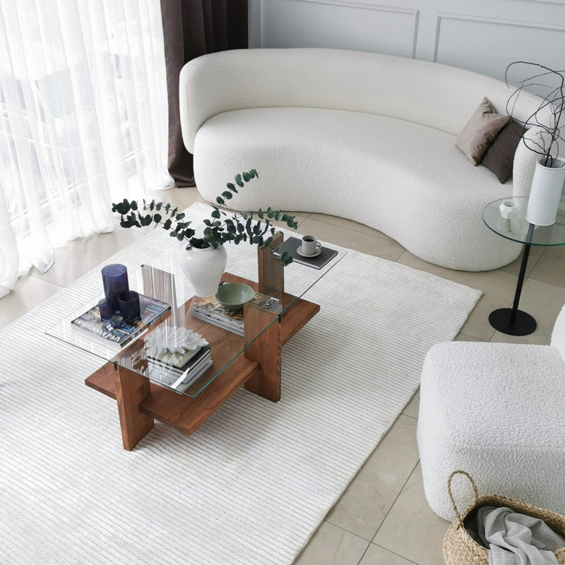 Table basse moderne avec plateau 100% verre trempé, structure en bois massif, 41,3 po x 15,7 po x 23,6 po | Finition en bois élégante, parfaite pour le salon et les espaces contemporains | Conception durable et élégante, idéale pour les réceptions et l'utilisation quotidienne