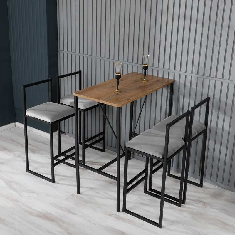 Richad Modern Bar Table & Stool Set (5 Pieces), 35.4 x 36.2 x 17.7 inches Table | 4 Stools: 13.8 x 33.1 x 13.8 inches | 100% Melamine Coated Particle Board & Metal Frame | Stylish Industrial Design for Home or Pub