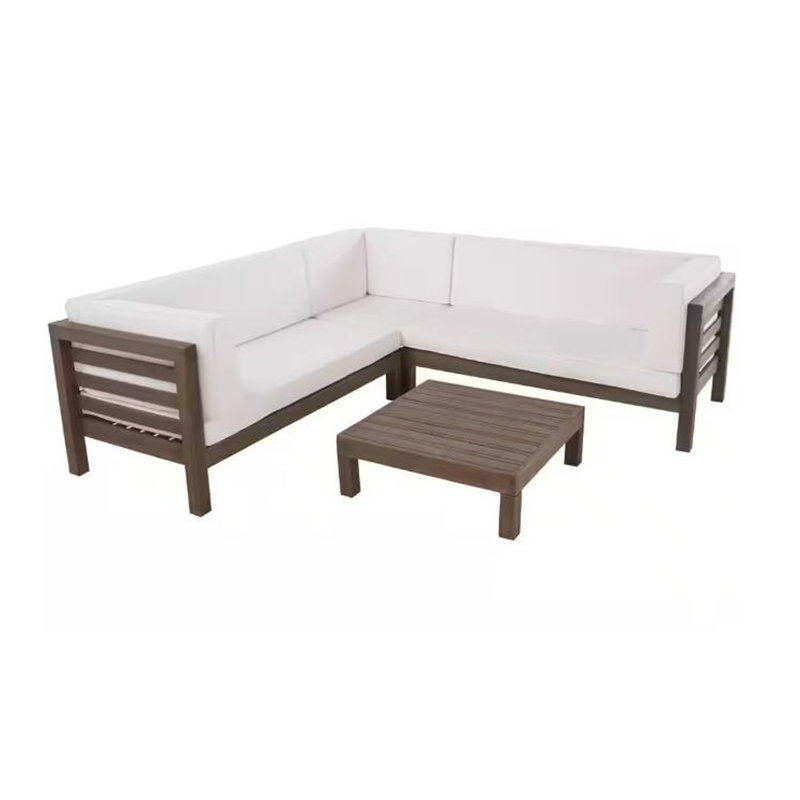 Ensemble de conversation modulaire en bois avec coussins Oana, Blanc