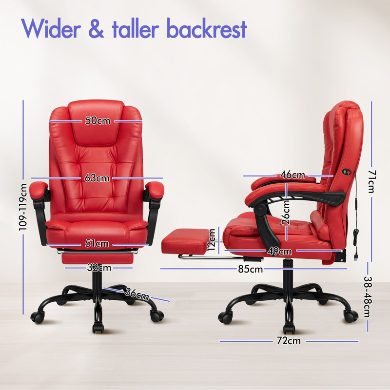 Rebrilliant Executive Chair with Headrest, Faux Leather, Red