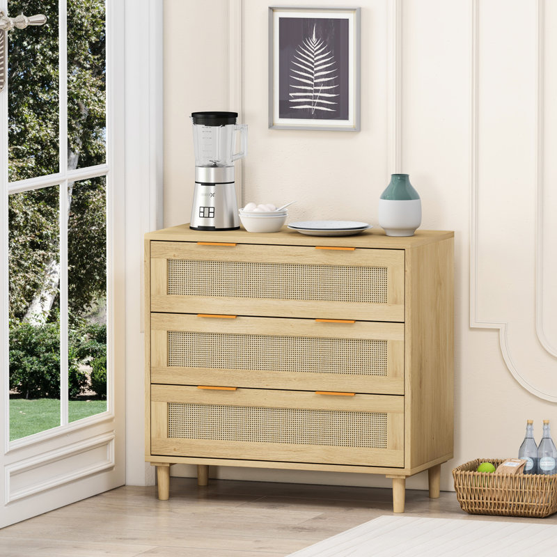31.94" 3 Storage Unit. Natural & . For Dining Room, Bedroom. Spacious Practical Cabinet For Home Organization. , Oak Finish. Ample Space, Functional Piece