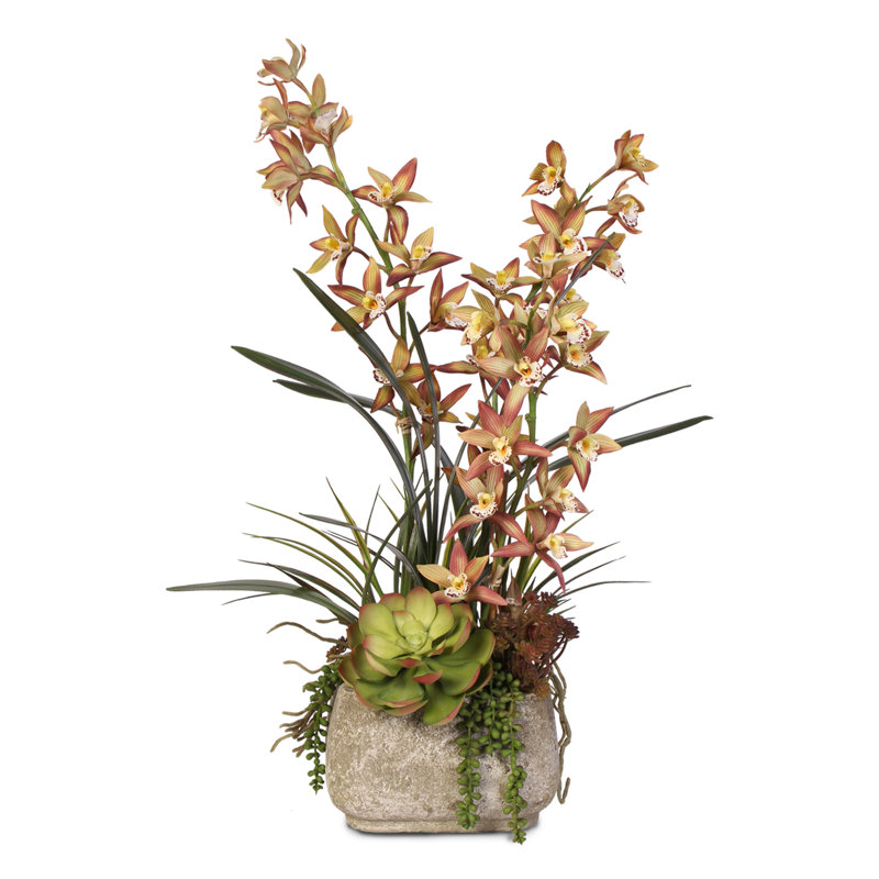28'' Faux Flowering Plant in Cement Pot