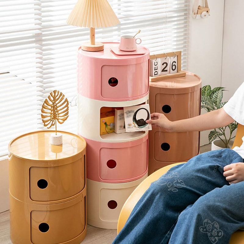 3 Pack Stackable ABS Storage Drawers – Round Modular Cabinet for Bedroom & Living Room, Beige