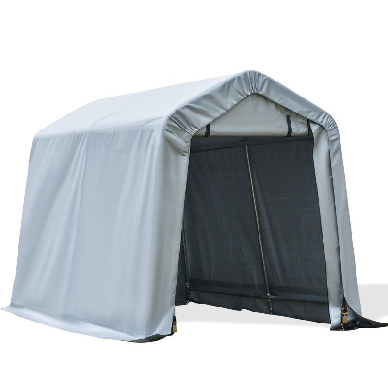 Rangement portatif 6 pi x 8 pi, robuste avec couvercle et portes à double fermeture à glissière, pour outils de jardin de moto, abri de voiture gris, fermeture à glissière gris