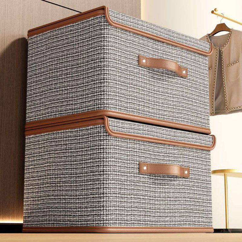 2 PCS Storage Bins with Lids, Collapsible Closet Organizer Container, Fabric Organizer Box with Handles, Decorative Storage Boxes with Lids for Organizing Clothes, Books, Light Grey