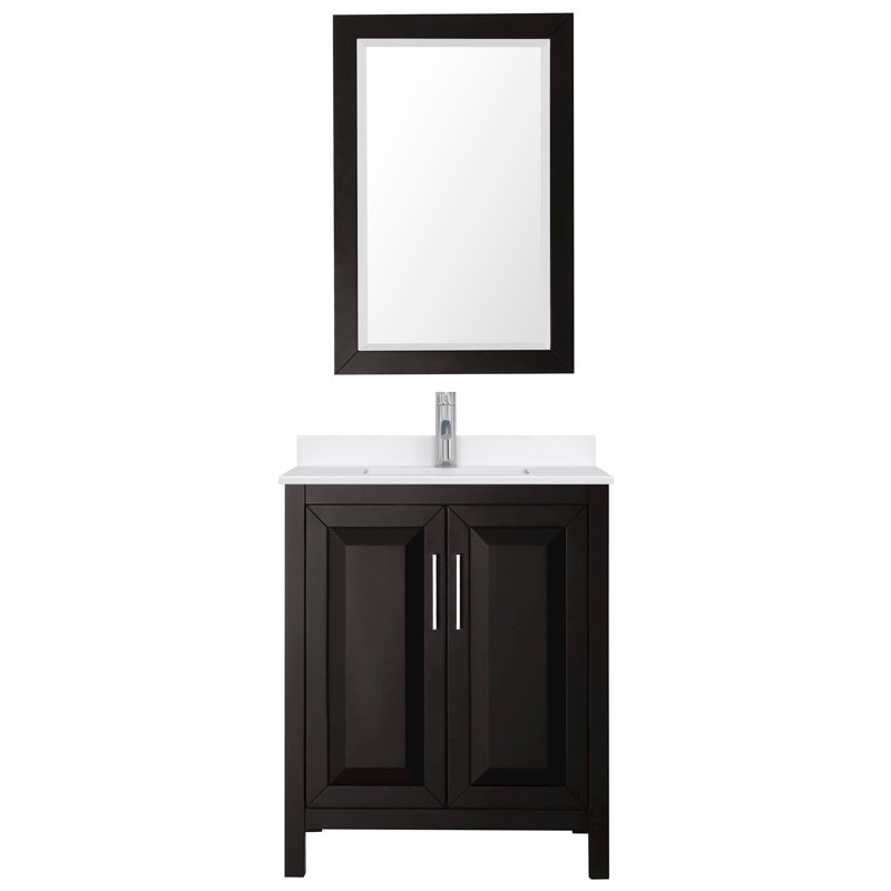 Daria 30 in. with Mirror Vanity, White Quartz, Brown, Polished Chrome