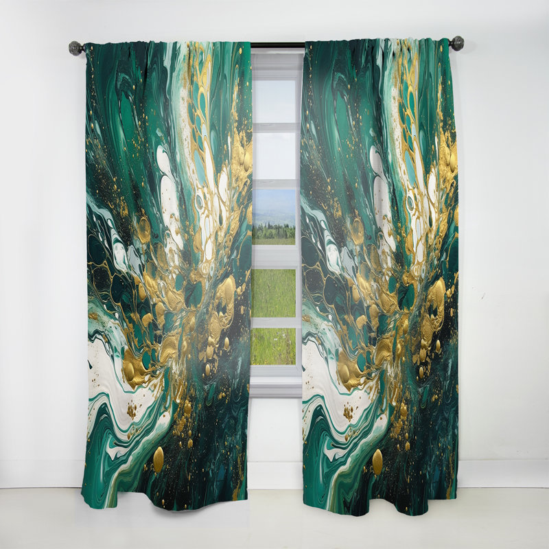 Eire Green Gold Serene Cascade I - Abstract Curtain - Velvet Room Darkening - 1 panel, 52" W x 63" L