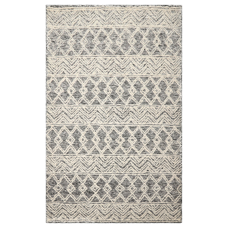 Multi Sizes Black Hand Tufted Wool Transitional Geometric Oriental Area Rug, Rectangle 5' x 8'