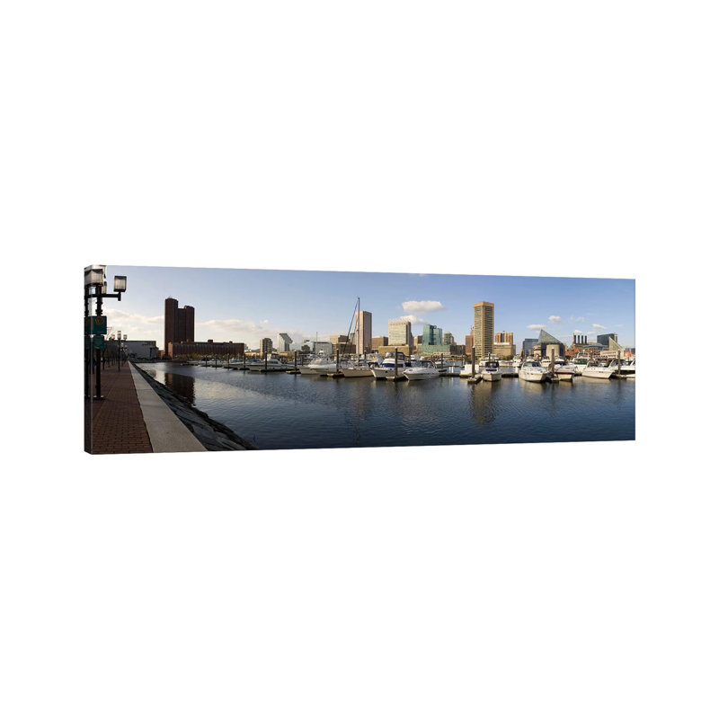 Boats Moored At A Harbor, Inner Harbor, Baltimore, Maryland, USA 2009 - Wrapped Canvas Panoramic Print
