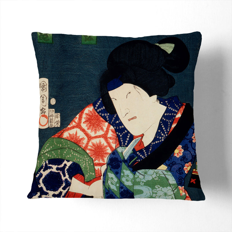 Male Portrait by Toyohara Kunichika Cushion with Filling, Black, 55cm H x 55cm W x 20cm D