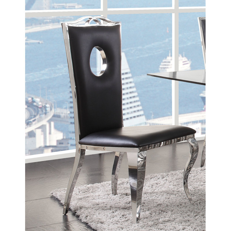 Bleidy Upholstered Side Chair in Black and Silver (Set of 2)