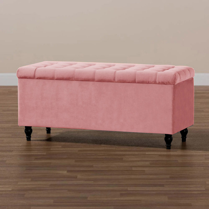 Cubed Wide Velvet Tufted Rectangle Solid Colour Footstool Ottoman Storage Box with Wooden Legs, 47cm H x 150cm W x 40cm D