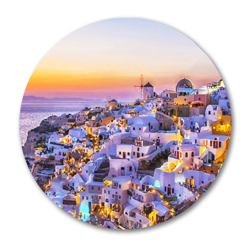 Santorini At Sundown Print, 24" H x 24" W x 1.5" D, Aluminum