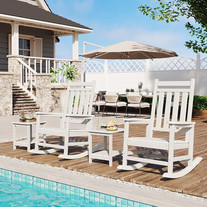 Set of 2 Outdoor HDPE Adirondack Rocking Chairs, High-Back Poly Lumber Porch Rockers for Adults, All-Weather Patio and Front Porch Furniture